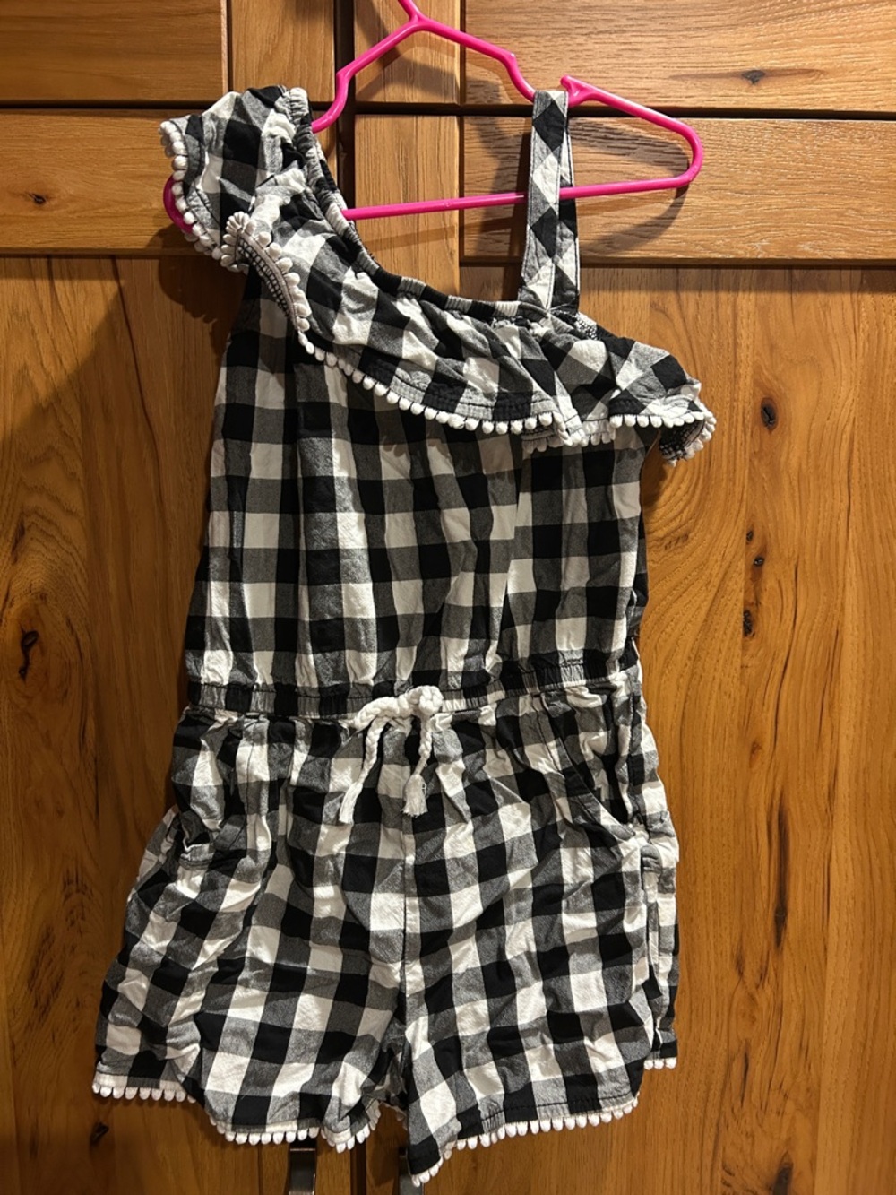 wonder nation Black & White Gingham One-Shoulder Romper